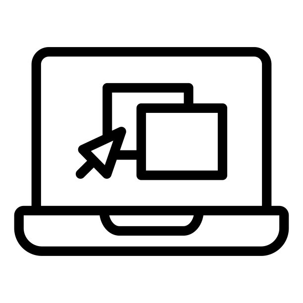 笔记本电脑上的窗口和指针线图标，在线教育的概念，网站在笔记本电脑上的标志在白色背景，几个网页在屏幕上的轮廓移动。矢量图形。图片下载