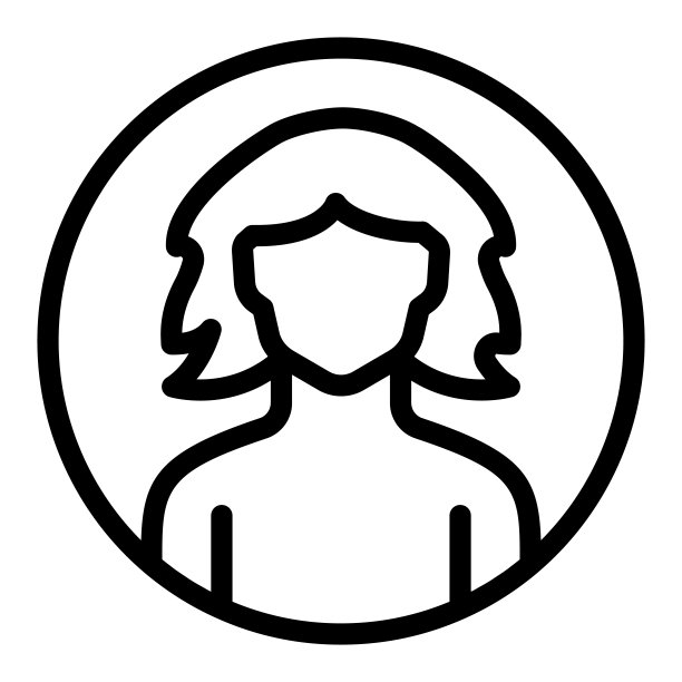 圆形女孩线条图标，在线教育概念，白色背景上的女性轮廓标志，移动网页设计大纲中的女性学生资料图标。矢量图形。图片下载