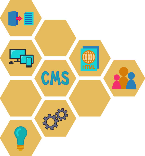 卡通色彩图案的CMS元素六边形图片下载