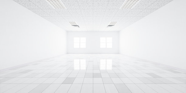 建筑内部白色天花板的3d效果图。图片下载