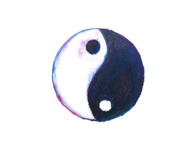 水彩画阴阳符号孤立在白色背景上。手绘。图片下载