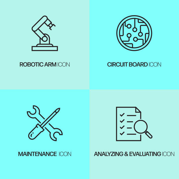 机器人工程相关线图标。向量符号说明。图片下载