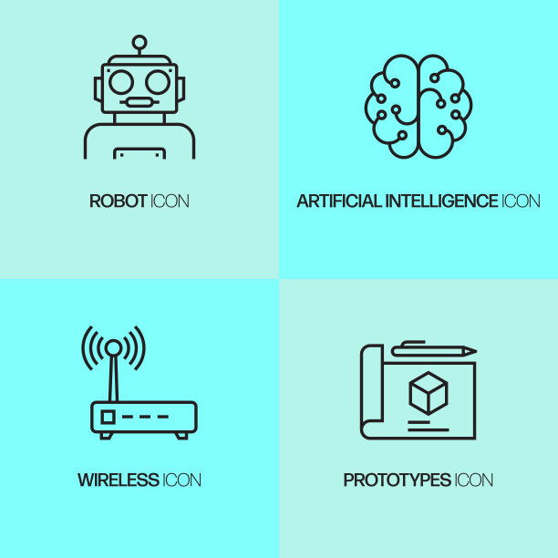 机器人工程相关线条图标。矢量符号图图片下载