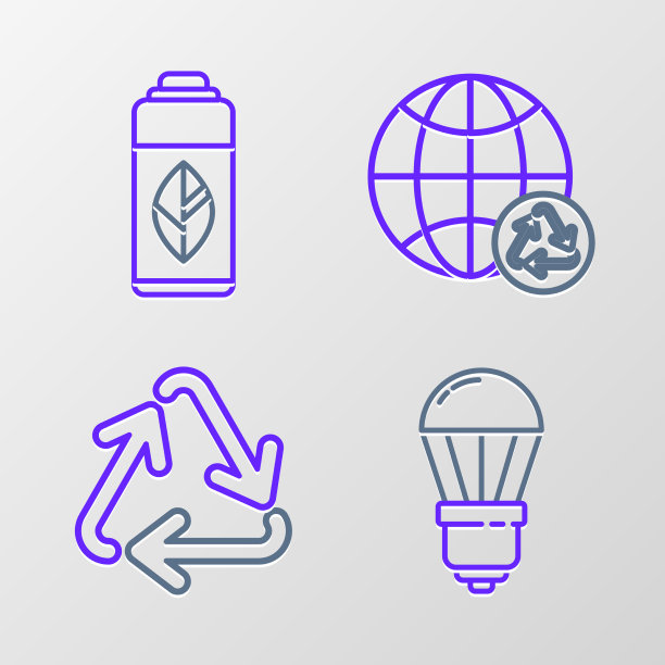 LED灯泡回收标志地球线条组合图片下载