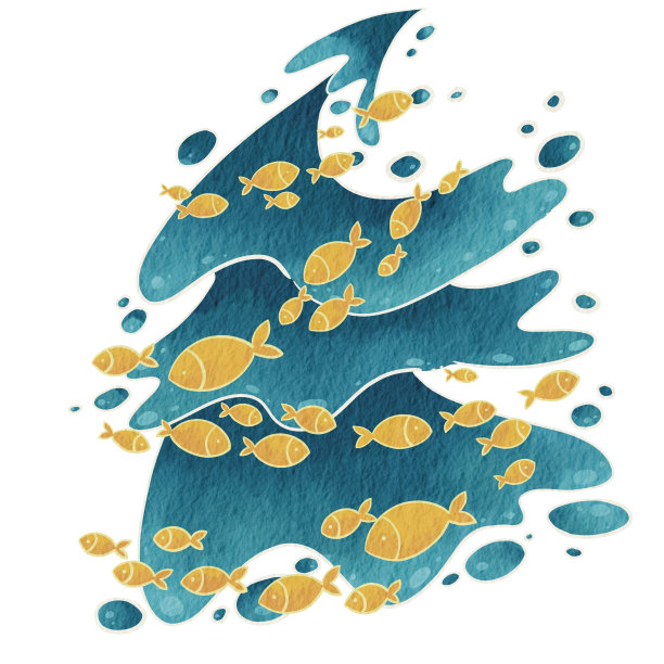 摘要水溅圣诞树与黄色学校的鱼水彩插图装饰夏季圣诞假期事件。图片下载