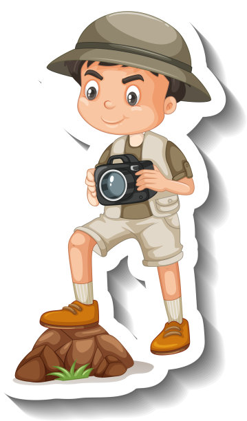 男孩穿着狩猎装卡通人物贴纸图片下载