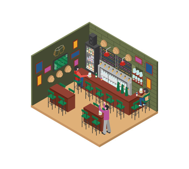 啤酒酒吧等距向量图片下载