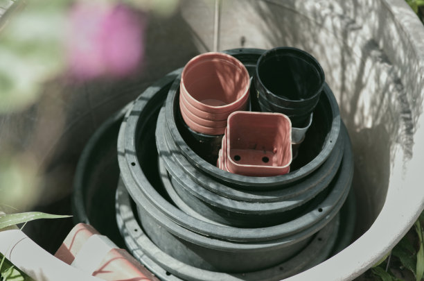 花园里的旧塑料罐图片下载