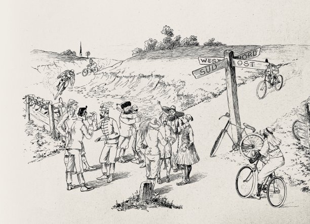 来自世界各地的自行车手在一个岔路口集合图片下载