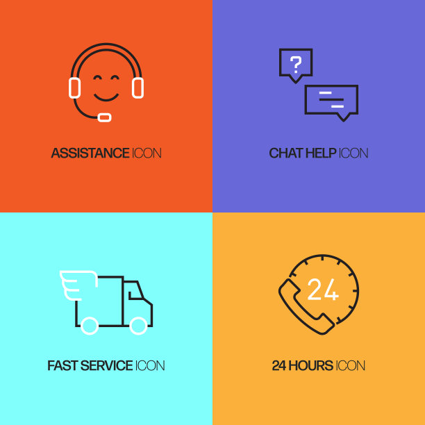 客户支持相关的线条图标，矢量符号插图。图片下载