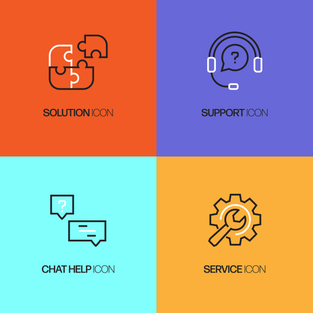 客户支持相关的直线图标，矢量符号插图。图片下载