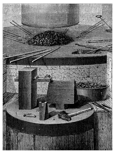 古董插图雕刻制造行业:钉子制作图片下载