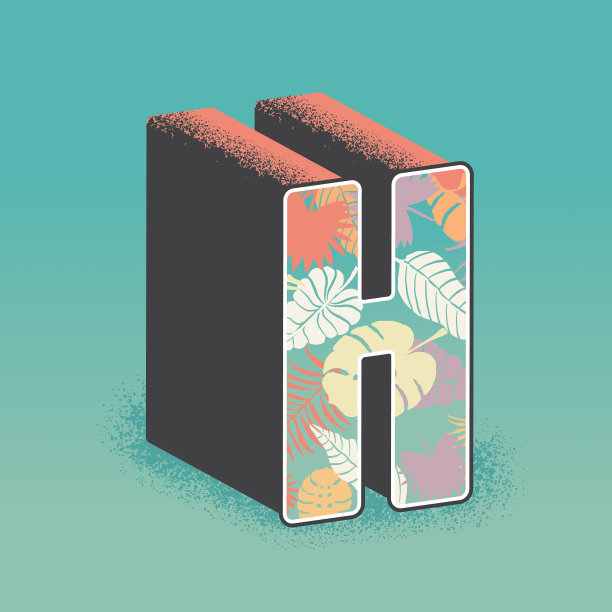 热带花卉旅游明信片H字母设计图片下载