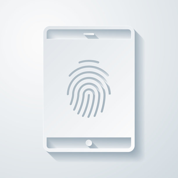 带指纹的平板电脑。空白背景上剪纸效果的图标图片下载