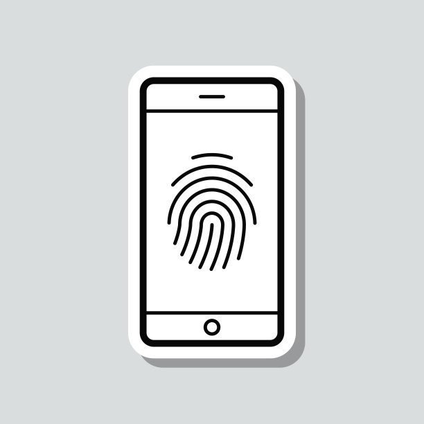 智能手机与指纹。图标贴纸在灰色背景图片下载