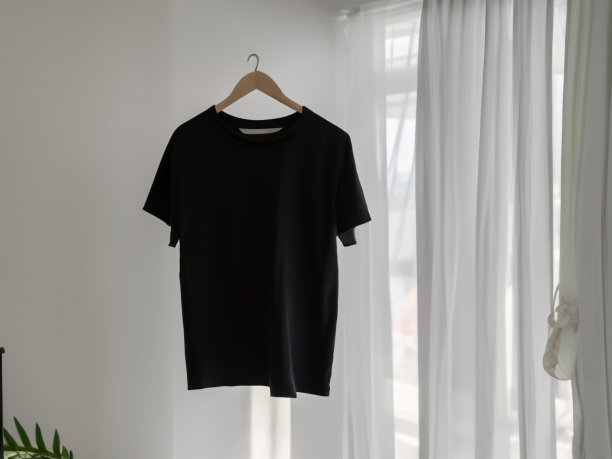 现实的t恤模型|衣架上的空白黑白t恤，设计模型。清楚纯棉t恤模拟模板。服装商店标识模拟品牌展示图片下载