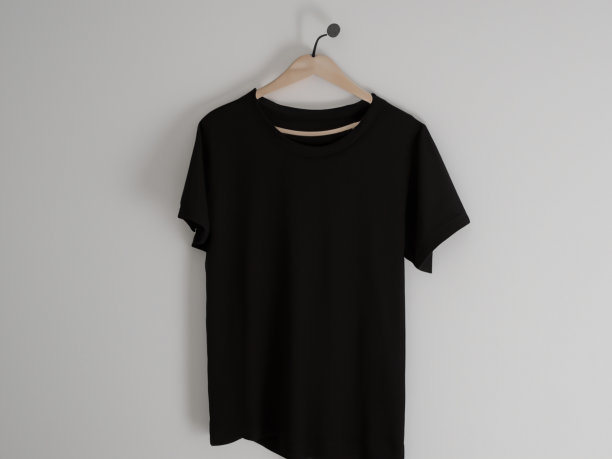 现实的t恤模型|衣架上的空白黑白t恤，设计模型。清楚纯棉t恤模拟模板。服装商店标识模拟品牌展示图片下载