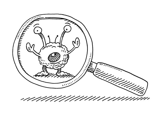 搞笑卡通细菌放大镜绘图图片下载