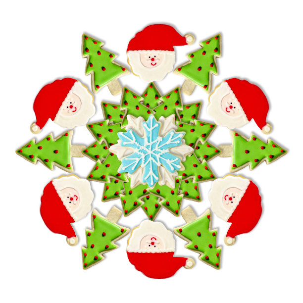 圣诞树、圣诞老人和雪花:用圣诞装饰饼干制作的圣诞花环图片下载