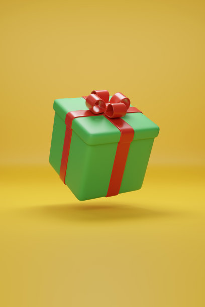 礼盒与卡通风格弓孤立在黄色背景。3 d演示。图片下载