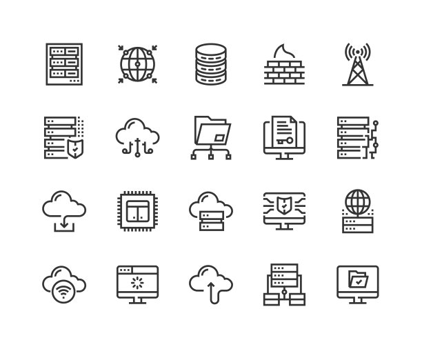 网站托管，服务器，全球网络，数据库，网络防火墙图标图片下载