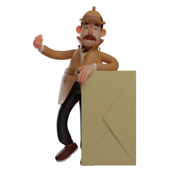 3D侦探卡通插画有一个可爱的微笑图片下载