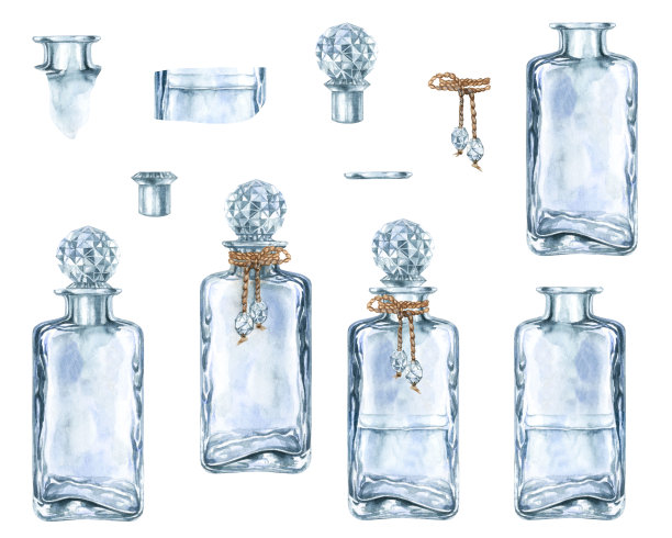 美丽的复古瓶子香水和灵丹妙药在幻想游戏，在炼金术实验室，神奇的药水。图片下载