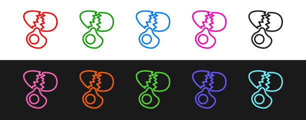 设线破蛋图标孤立在黑色和图片下载