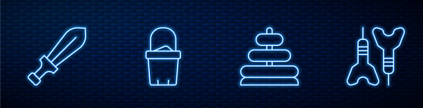 设置线金字塔玩具剑沙在桶和图片下载