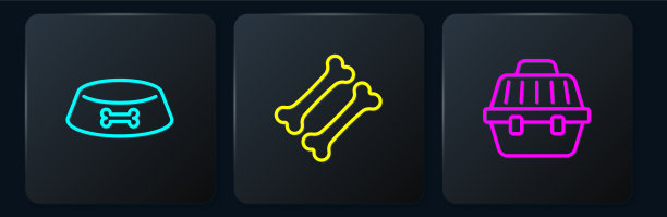 设置线宠物食品碗猫或狗的手提箱图片下载