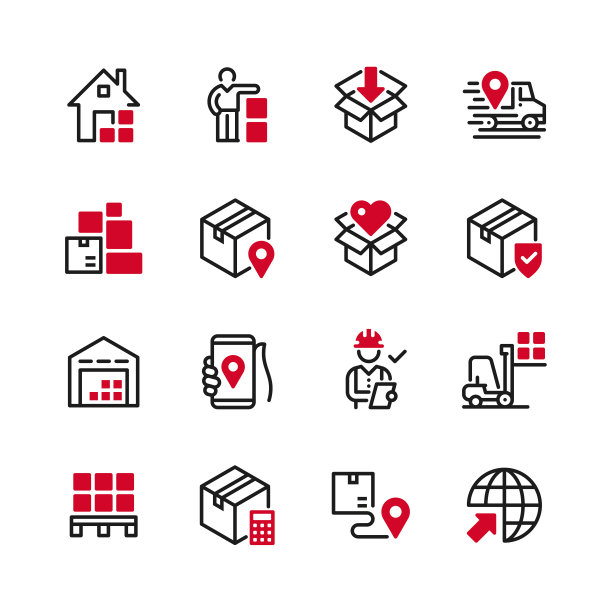 物流和配送-黑线加彩色图片下载