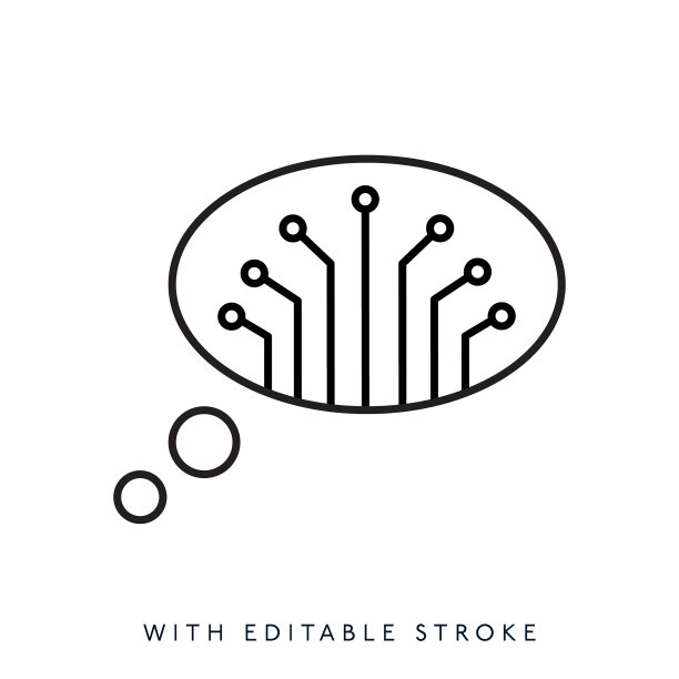 人工智能语音气泡线图标技术。可编辑的中风图片下载