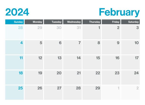 2024年2月-日历规划。极简风格的景观水平日历2024年。向量模板。一周从周日开始图片下载