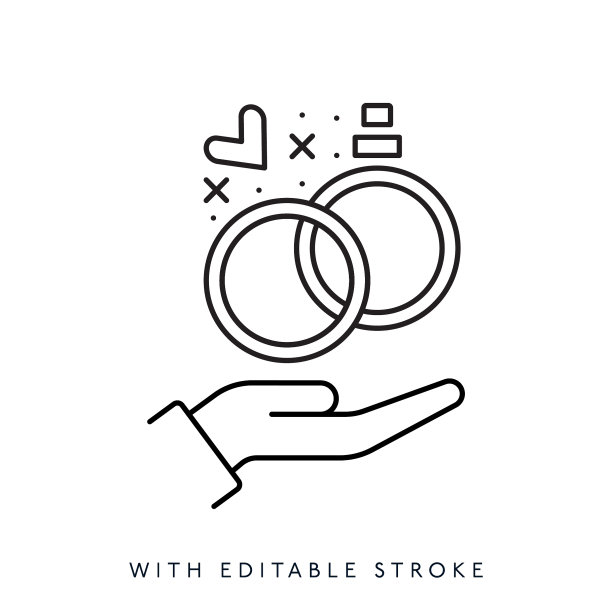 结婚戒指与人手线图标-可编辑的笔画图片下载