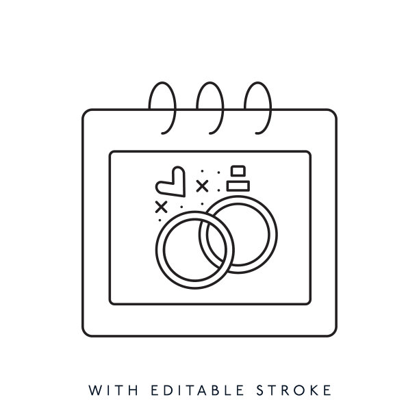 结婚戒指线图标-可编辑的笔画图片下载