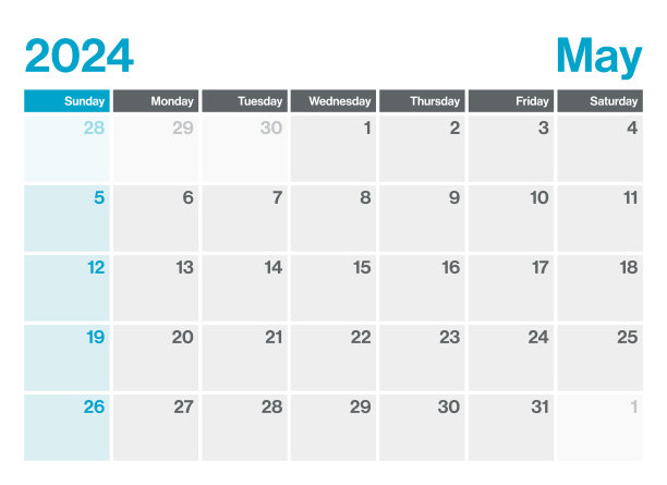 2024年5月-日历规划师。极简风格的景观水平日历2024年。向量模板。一周从周日开始图片下载