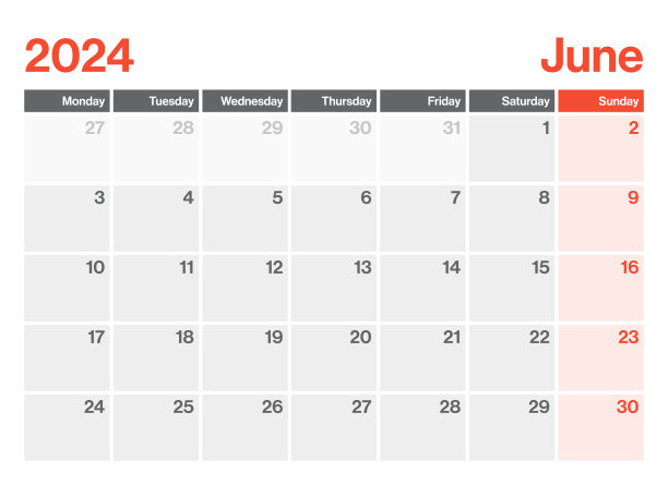 2024年6月-日历规划师。极简风格的景观水平日历2024年。向量模板。这一周从星期一开始图片下载