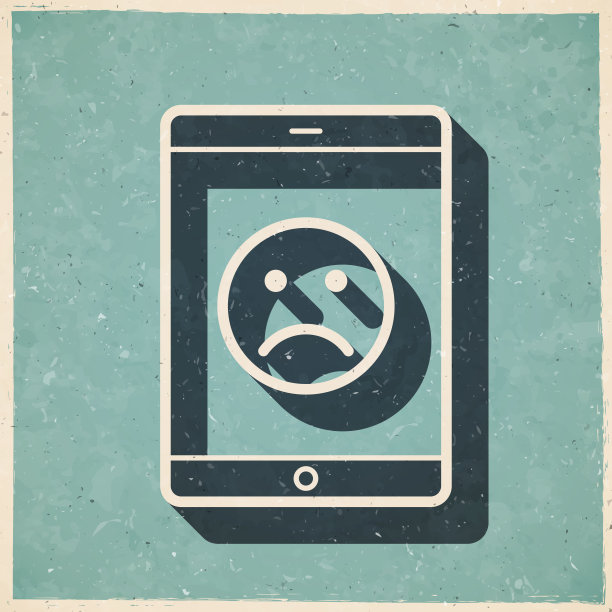 带有悲伤表情的平板电脑。图标复古复古风格-旧纹理纸图片下载