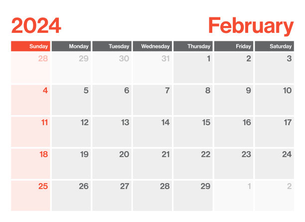 2024年2月-日历规划。极简风格的景观水平日历2024年。向量模板。一周从周日开始图片下载
