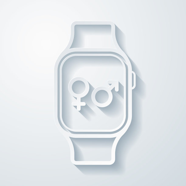 带有性别符号的智能手表。空白背景上剪纸效果的图标图片下载