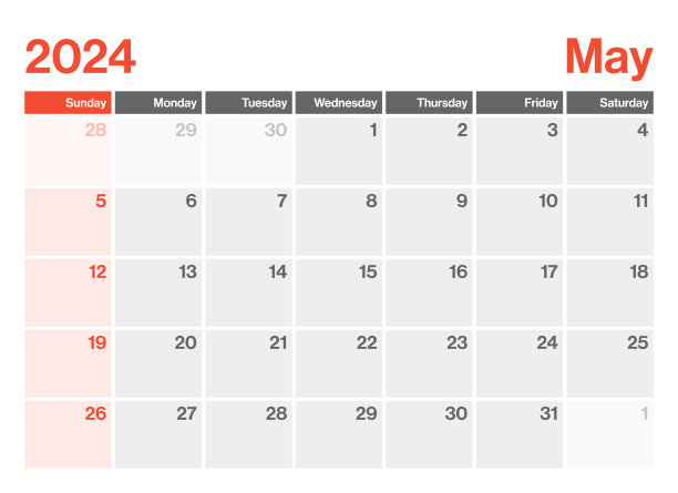 2024年5月-日历规划师。极简风格的景观水平日历2024年。向量模板。一周从周日开始图片下载