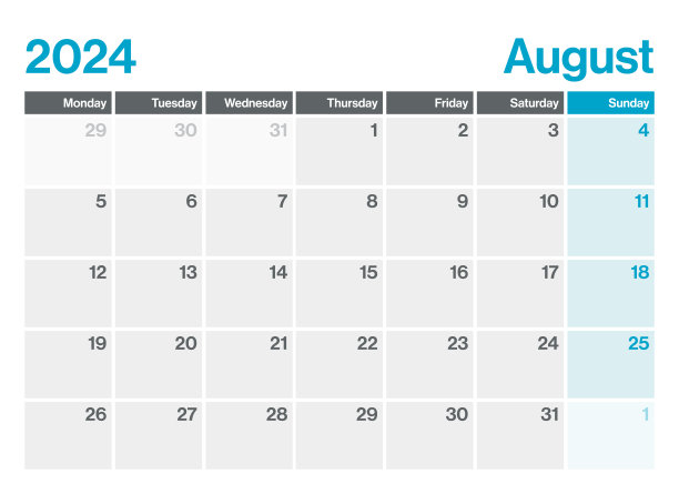 2024年8月-日历规划师。极简风格的景观水平日历2024年。向量模板。这一周从星期一开始图片下载
