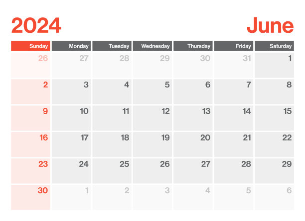 2024年6月-日历规划师。极简风格的景观水平日历2024年。向量模板。一周从周日开始图片下载