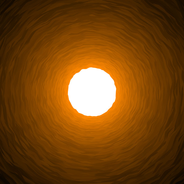 橙色的洞穴通向明亮的光线。三维向量图片下载