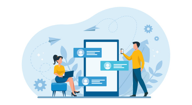 矢量业务人员在协作工作，使用社会网络进行沟通图片下载