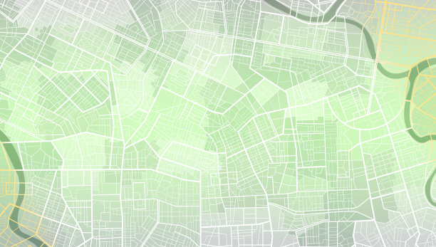 绿色城市区域，背景地图，街道。天际线城市全景。制图说明。抽象交通背景，街景图。宽屏比例，数码设计街图。向量图片下载