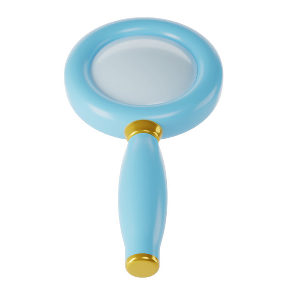 3d蓝色放大镜图标与剪切路径隔离。呈现最小的放大镜搜索图标，用于查找，阅读，研究，分析信息。卡通现实图片下载