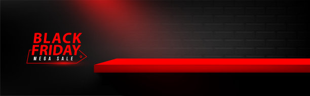 黑色星期五大减价。红色空货架产品显示与聚光灯砖墙水平背景。矢量插图。图片下载