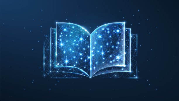 在蓝色背景上有星星的抽象书。数字图书图片下载