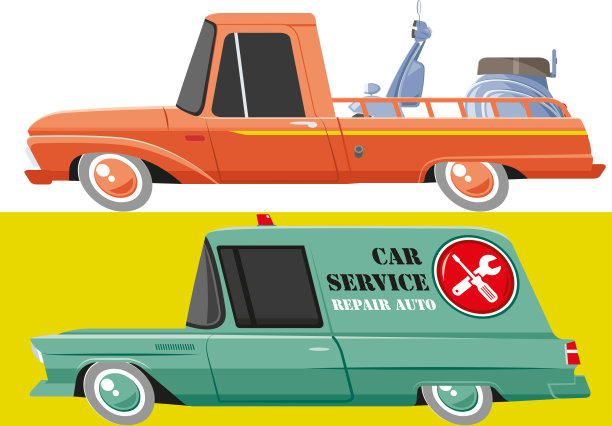 老式皮卡和修理汽车图片下载